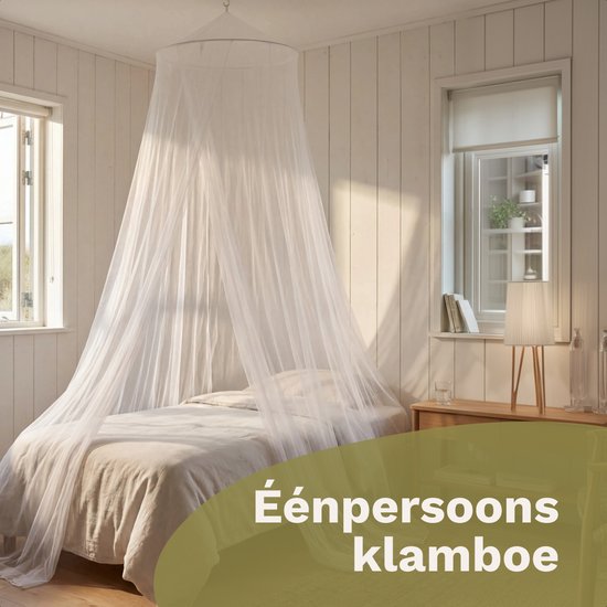TRVLMORE Klamboe 1 Persoons - Muggennet - Muskietennet met Ophangkoord - Reisklamboe - Incl. Ophangset en Opberghoes - Wit