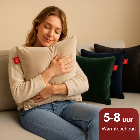 Coozie Oplaadbaar Warmtekussen – Draadloos & Bedraad – 45–65°C – Velvet – 45 x 45 cm – Beige – Elektrisch Kussen – Incl. Powerbank – Tot 8 uur warmte