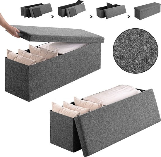 Casaria Zitbank met Opbergruimte - 115x40x40cm 131L – Donkergrijs