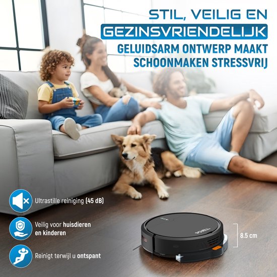 Powell Robotstofzuiger - Robotstofzuiger met Dweilfunctie - Robotstofzuiger met Laadstation - Robot Stofzuiger - Dweilrobot - Zwart
