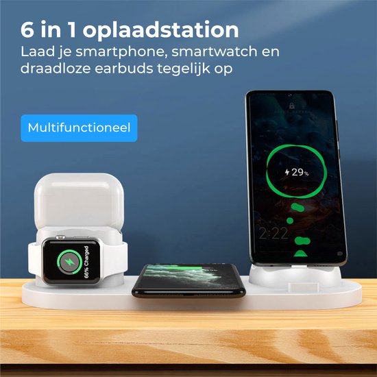 Nuvance - 6 in 1 Draadloze Oplader - Geschikt voor alle Qi Apparaten - Wireless Charger - Draadloze Opladers
