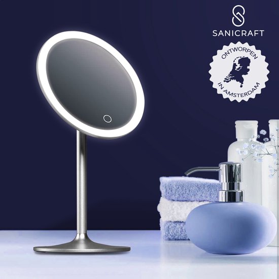 SaniCraft® Make-up Spiegel met Verlichting - Vergrootspiegel & Scheerspiegel - 10x Vergroting - LED verlichting - USB Oplaadbaar - Diameter 17 cm