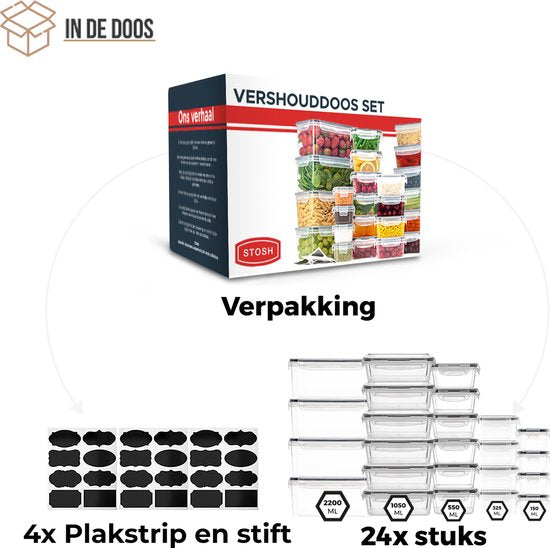 Stosh Vershoudbakjes - Meal Prep Bakjes - Diepvriesbakjes - Voedselcontainer - 24 stuks - Plastic - BPA vrij