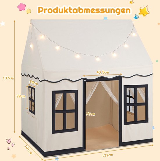 Coast Kindertent Grote Speeltent voor kleine kinderen met sterrenlichten 121 x 101 x 137 cm beige