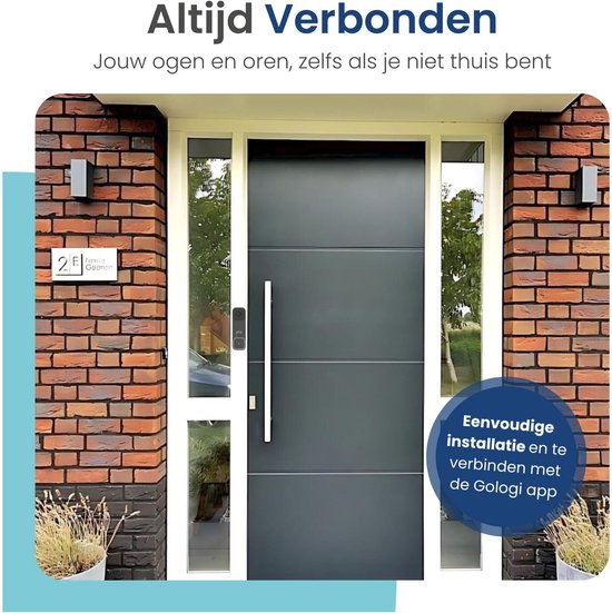 Gologi Video Deurbel - Slimme Deurbel met Camera en WiFi - HD Video Kwaliteit - Draadloos op Accu - Inclusief Muurbeugel en Chime - Night Vision - Waterdicht - Zwart