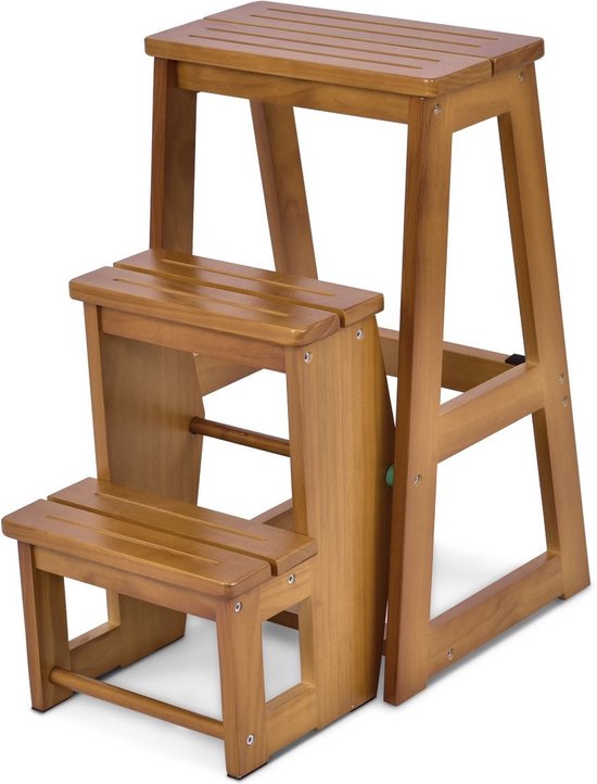 Coast Opstapkruk - Bijzettafel - 3 Treden - Max. 136 kg - Massief hout - 57 x 38 x 66 cm - Dennenhout
