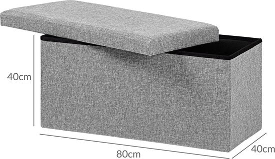 Casaria Opbergbank – 80x40x40cm Opvouwbaar Kunstleer 100L - Grijs