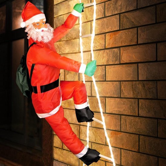 Kerstman op touwladder - 240cm - LED