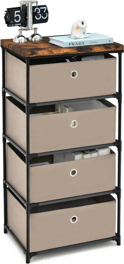 Coast Bijzettafel – 4 Stoffen Laden – 42 x 33,5 x 84,5 cm – Bruin