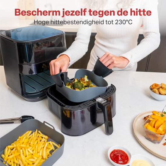 AoraKitchen Airfryer Bakjes Siliconen - 20cm - 5 Delig - Airfryer Accessoires - Incl. Wanten & Tang