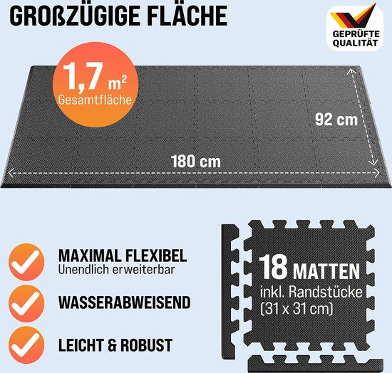 MONZANA 18x Vloerbeschermer – 31x31cm Antislip Uitbreidbaar - Zwart