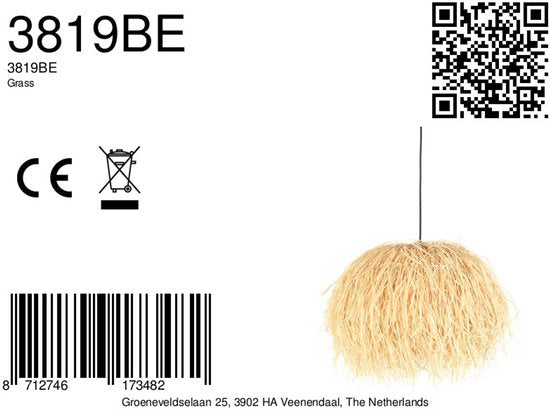 Anne Lighting - hanglamp - Grass - naturel - gras - Ø 53cm - E27 - 3819BE