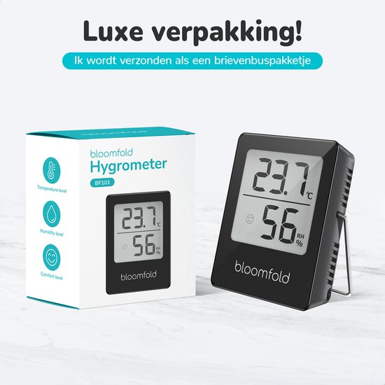 Bloomfold Hygrometer - Luchtvochtigheidsmeter - Digitaal Weerstation - Vochtigheidsmeter - Thermometer voor Binnen - Inclusief batterij