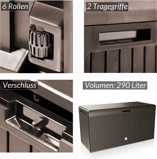 Casaria Opbergbox - Deksel Wielen 290L 117x47x60cm - Bruin