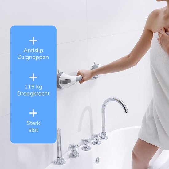 Handgreep met Zuignap - Voor in de Douche - 2 stuks - Douchegreep voor in de Badkamer - Wandbeugel - Extra veilig & sterk model - 40cm - Luft