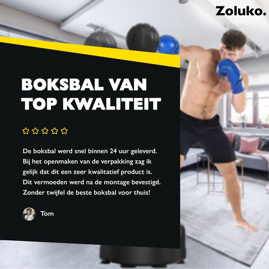 Zoluko Professionele Boksbal op Voet - Incl. E-Book - Verstelbaar in Hoogte 120-160cm - Voor Binnen en Buiten - Bokstrainer - Boksbal op Standaard - Boksset - Boksbal Staand - Boxing – Thuis Sporten – Bokspaal - Zwart
