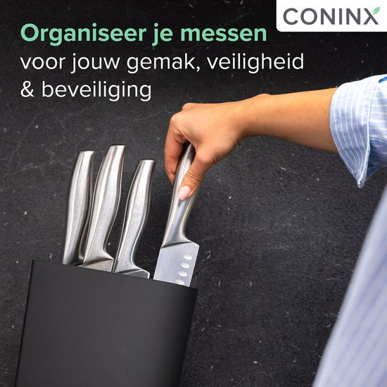Coninx Viro Messenblok - Zwarte Messenhouder Universeel - Messenstandaard Zonder Messen - Keukenmeshouder Kunststof