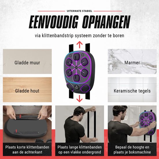 Inventus Boxing Machine PRO - Incl. Bokshandschoenen - Boksmachine Installatie Zonder Boren - Reflex Muziek Boksen - Smart Bluetooth Boxmachine - Sporten Boks Trainen - Bokszak / Boksbal - USB Oplaadbaar - Voor volwassenen