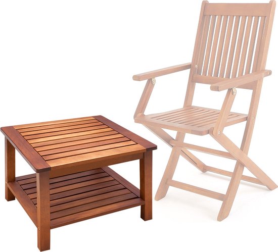 Casaria Bijzettafel Acaciahout - 45x45x45cm – met 2 Planken Bruin