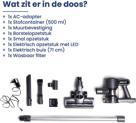 Nexxt Draadloze Steelstofzuiger met Cycloontechnologie – Lichtgewicht Stofzuiger met Kruimeldief zonder Zak – HEPA 13 Filter – Complete Set – Zwart