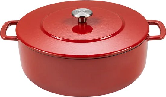 Combekk Gietijzeren Braadpan Ø28cm - 100% Gerecycled - PFAS vrij - Geschikt voor Inductie - 5,3L -Rood