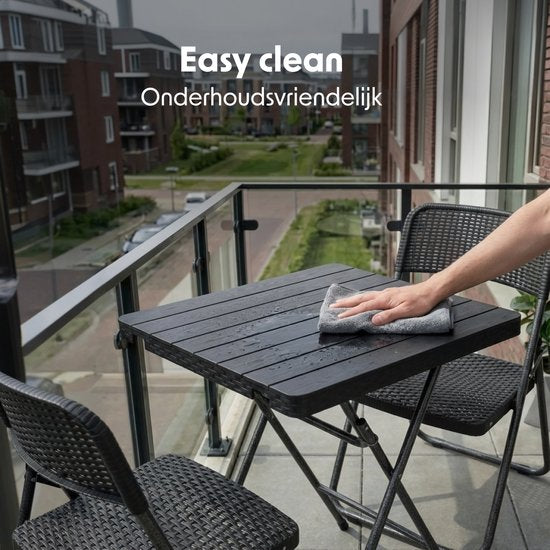LifeGoods Bistroset - 3-delig - Inklapbaar - Rattan Look - Tuinset met Bijzettafel - Zwart - 200kg Draagkracht - Weerbestendig