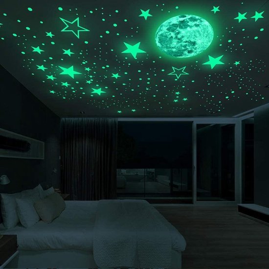 TLS Goods | Glow in the dark sterren | 436 stuks | sterren & maan stickers | Glow in the dark stars and moon | Kinderkamer | Lichtgevend| Sticker | Kinderen | Muurstickers | Sterren | Nacht | Sterrenhemel | Decoratie | Sinterklaas - Kerst