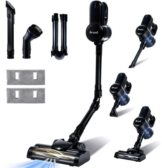 Saaf G80 Steelstofzuiger met Dweilfunctie - 8-delige set met Buigbare Steel - 22Kpa - Stofzuiger zonder Zak - 150W - Draadloos - Zwart