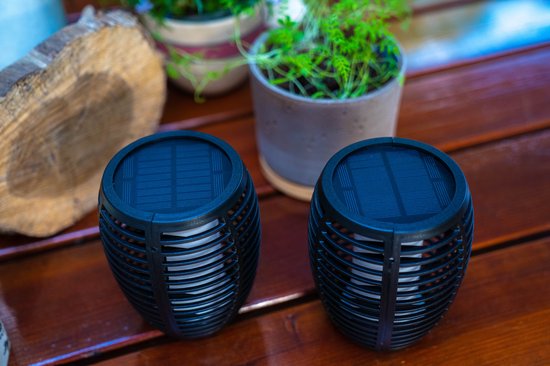 FlinQ Torch - Solar Tuinfakkels - Tuinverlichting op zonne-energie - Solar tuinverlichting - Tuinlantaarns - Padverlichting - 2-pack - Zwart