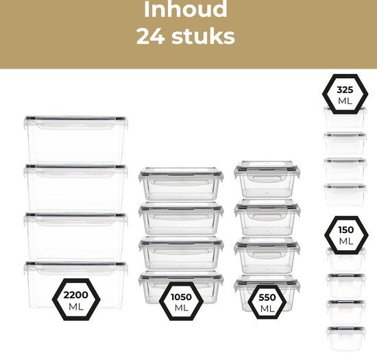 Stosh Vershoudbakjes - Meal Prep Bakjes - Diepvriesbakjes - Voedselcontainer - 24 stuks - Plastic - BPA vrij