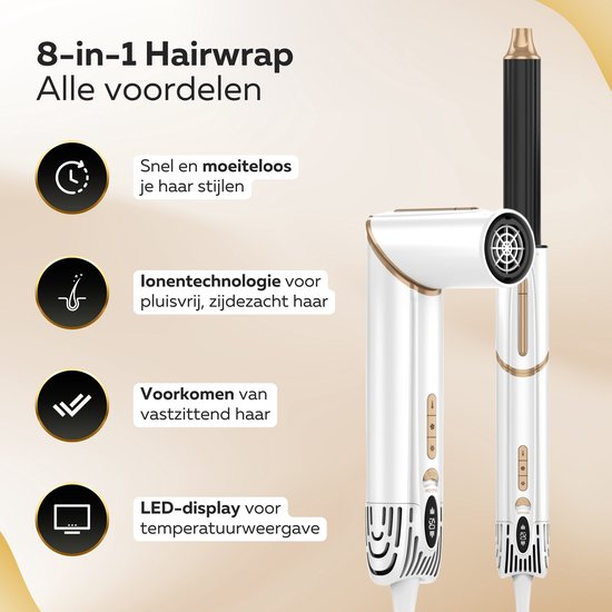 Beeperfect® Airstyler 8 in 1 - Multistyler - Krultang - Föhnborstel - Hairwrap - Föhnborstel - Met Diffuser - Haardroger - Krulborstel