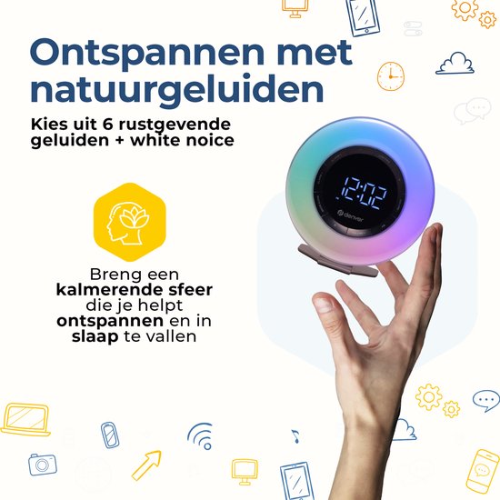 Denver Wake Up Light - FM Wekkerradio - Sluimer - Lichtwekker - Witte Ruis - CRL342
