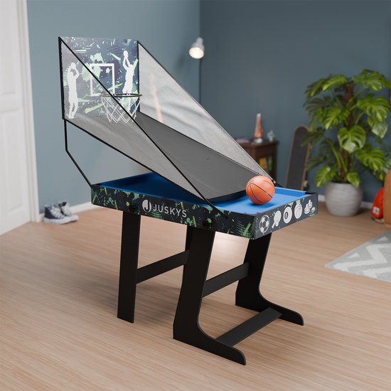 Juskys Multi-Speeltafel 5 in 1 - 104 x 58 x 73 cm - Biljart / Tafelvoetbal / Hockey / Tafeltennis / Basketbal - Incl. Toebehoren