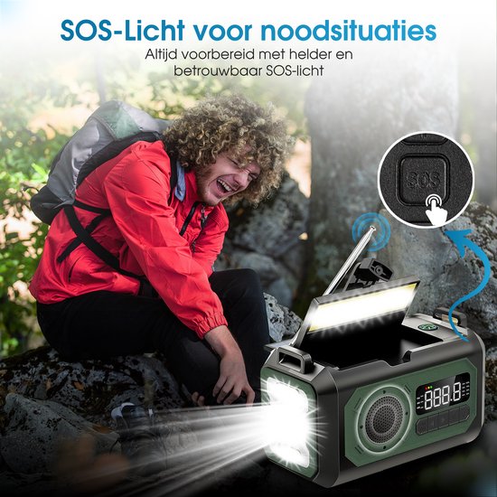 Novalance Noodradio - Solar Opwindbaar 12.000mAh - MODEL 2025 - Solar powerbank - Survival Noodpakket - Zaklamp - Noodpakket – Noodrantsoen - Radio