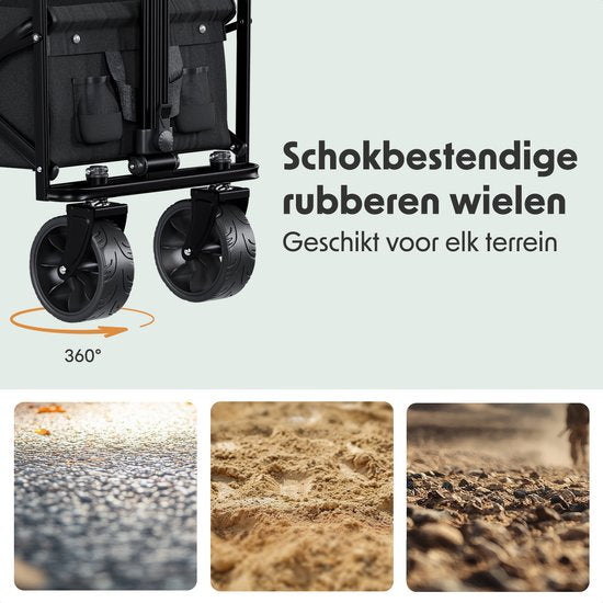 LifeGoods Bolderkar - Opvouwbaar - Tot 120KG - 90L - Wasbaar Polyester - 120x80cm - Zwart