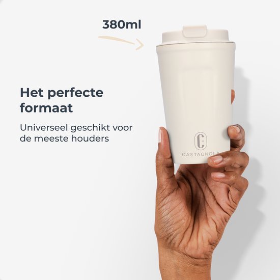 Castagnola Thermosbeker - Koffiebeker To Go - Travel Mug voor Koffie en Thee - Theebeker - 380 ML - RVS - Offwhite