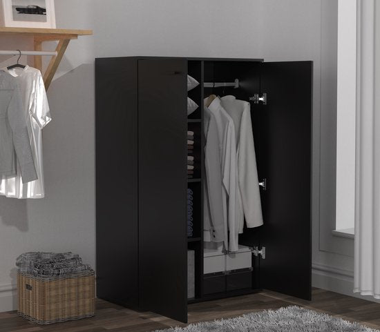 VDD - Kledingkast kinderkamer - Legplanken en hanggedeelte - 120 cm hoog - Zwart met hanggedeelte