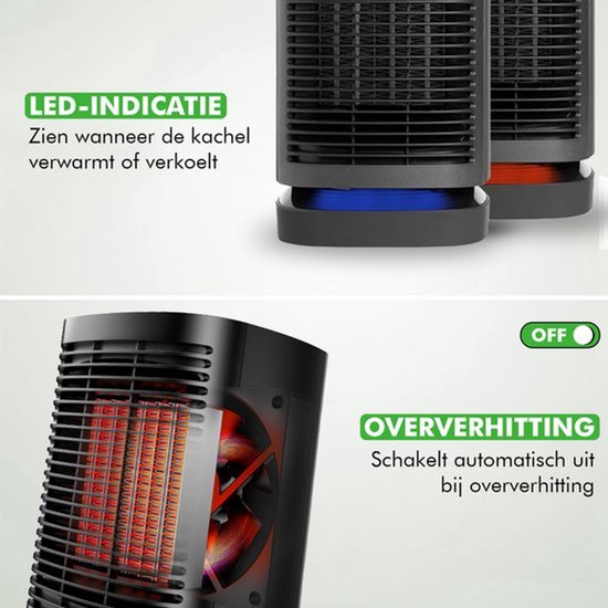 Travelhawk Elektrische Verwarming - Keramische Kachel - 3 Standen - 950W Heater - Elektrische Kachel met LED Indicatie - Roterend - Zwart