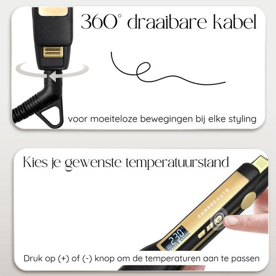 Sansbeauté® Professionele Stijltang - 2 in 1 - Krultang - Stijltangen - Hair Straightener - Snel Opgewarmd - 80℃ t/m 230℃ - Steilen & Krullen - ION technologie
