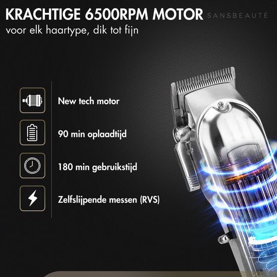Professionele Draadloze Tondeuse + Kappersmantel - Tondeuse Mannen Hoofdhaar - Sansbeauté® - Cheveux Haar - Haartrimmer - Kapper Haar Machine - Haartondeuse - Trimmer Baard - Trimapparaat - Barber Hair Clipper - Kapper Trimmer - Kappersset