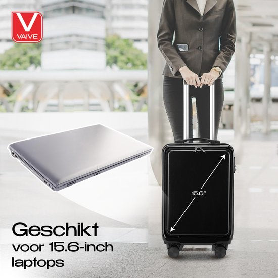VAIVE Handbagage Koffer Met Voorvak - 43L Koffer - Lichtgewicht Trolley - Zwart