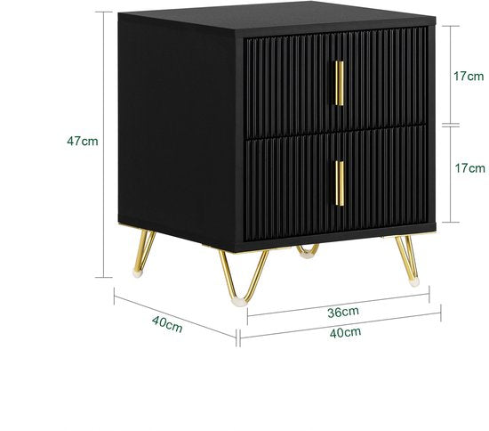 SoBuy 2-delige Nachtkastje met 2 Schuifladen - Bijzettafel - Sofa Bijzettafel - Salontafel - Slaapkamertafel - Bedtafel met 2 Lade voor Woonkamer, Slaapkamer, Kantoor, Zwart, 40x40x47cm, FBT115-SCHx2