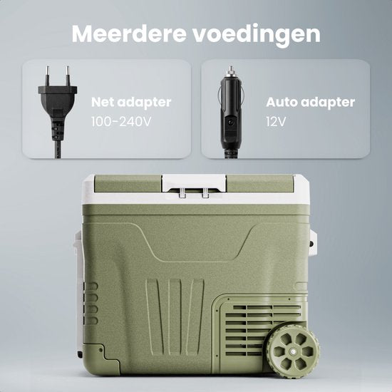 Auronic Elektrische Koelbox - Compressor - 2 Zones - 45L - 12/24V en 240V - Koelen en Vriezen - Camping Koelkast - Frigobox Auto - Met Wielen en Hendel - Groen