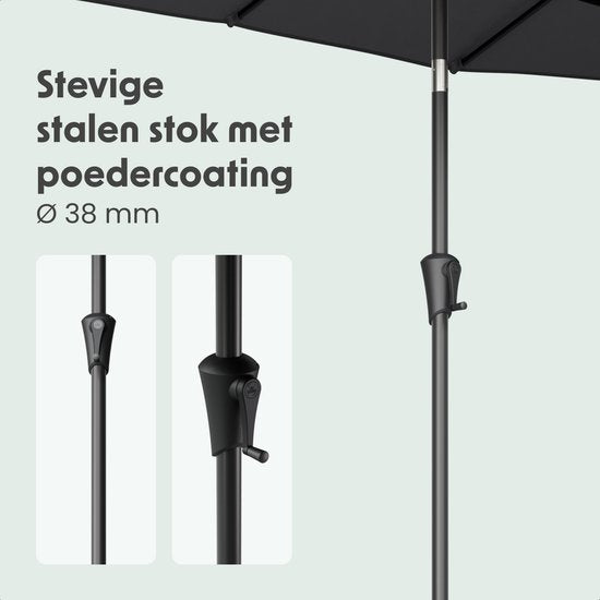 LifeGoods Dubbele Parasol - Tuin - 160x300cm - tot 8 Personen - Waterdicht - UPF50+ - Donkergrijs