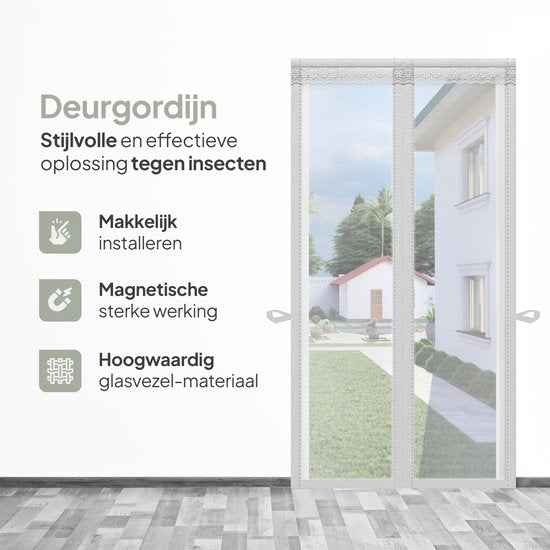 O'DADDY Deurgordijn Deluxe FIBER - Magnetisch Vliegengordijn - Voor Nieuwbouw en Standaard Deuren - Eenvoudige Installatie - Witte Hor - 100x210 cm
