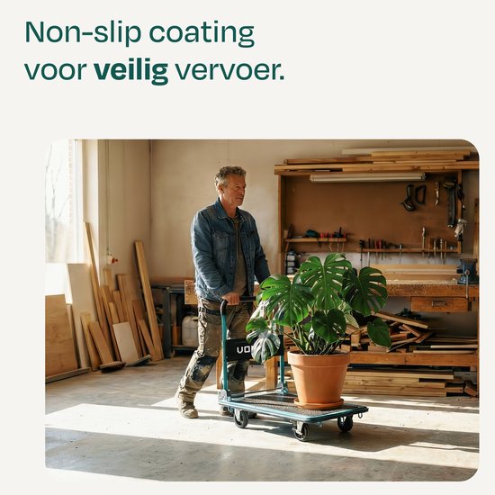VONROC Plateauwagen – inklapbaar – draagvermogen max 300 kg – groot laadplatform 90x60 cm - transportwagen - inclusief spanbanden