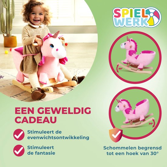 Spielwerk Schommelstoel Eenhoorn - Veiligheidsgordel Vanaf 12m - Roze