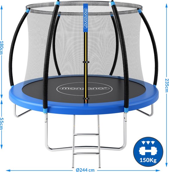 Monzana Trampoline - 244cm Incl Veiligheidsnet Rand Lader - Blauw