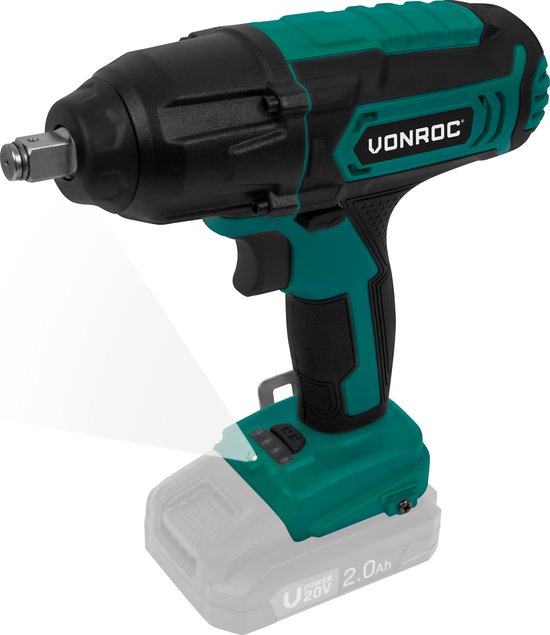 VONROC Accu slagmoersleutel 20V – 4 standen: 100/200/300/400Nm - Incl. 4 moerdoppen – geschikt voor het verwisselen van wielbouten en -moeren - Zonder accu & lader