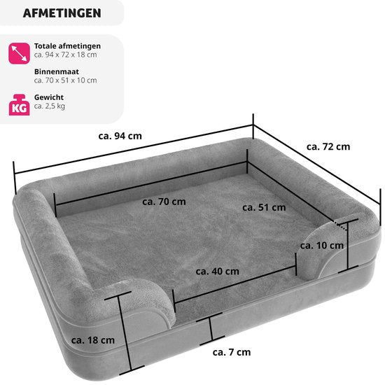 tectake® hondenbed - kussen voor grote en middelgrote honden - donzig en wasbaar - hondenmand met traagschuim - hondenbox - hondenligstoel - hondenmand - hondenkussen L (91 x 68 x 18 cm)
